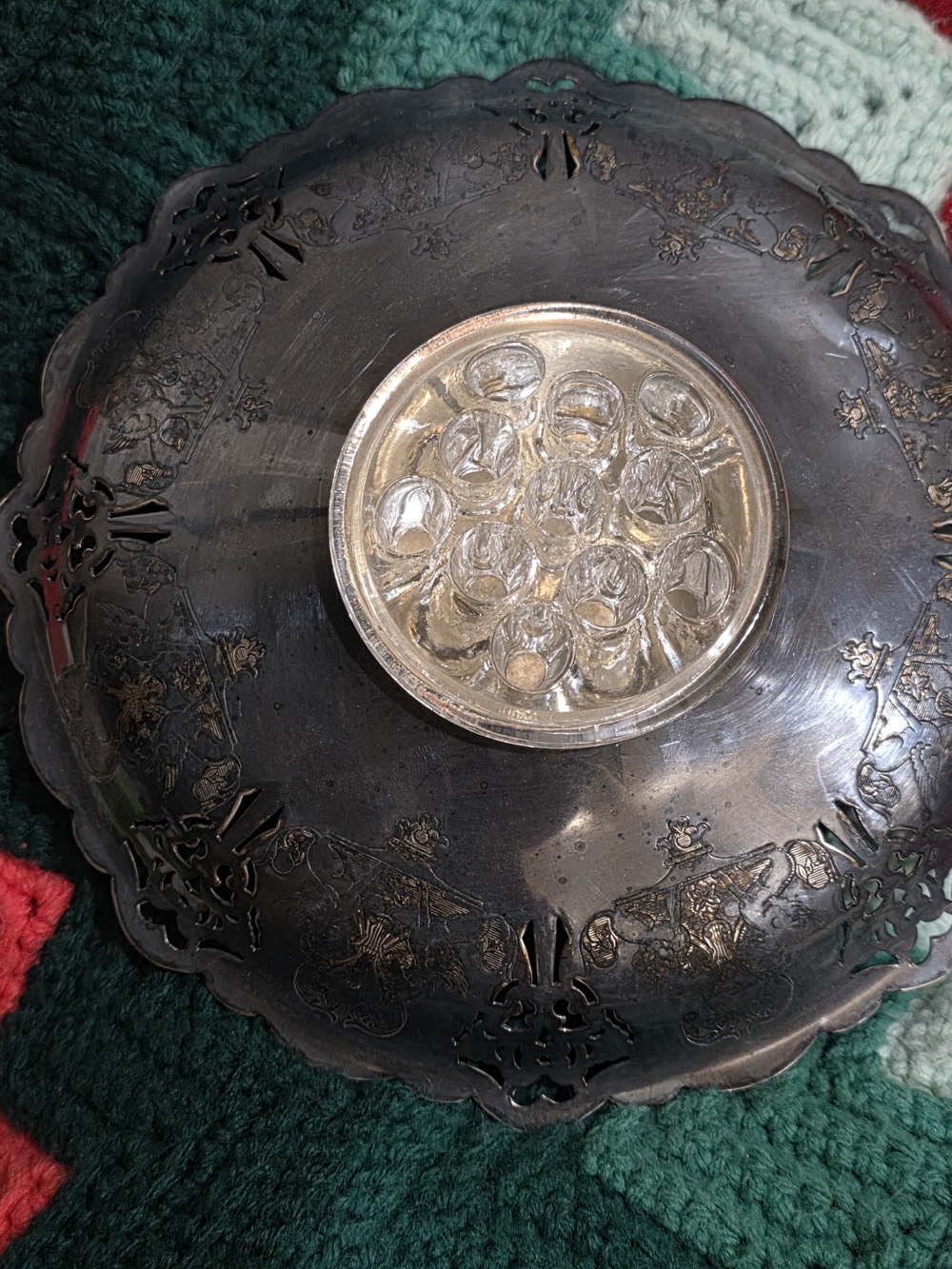 Vintage Silverplate Rose Bowl Centerpiece with Glass Flower Frog Insert